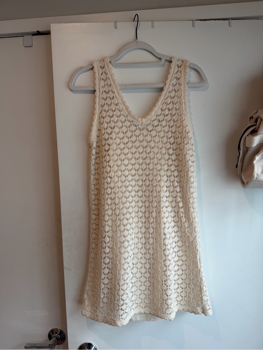 Zara Cream Crochet V‑Neck Swim Cover-Up Dress